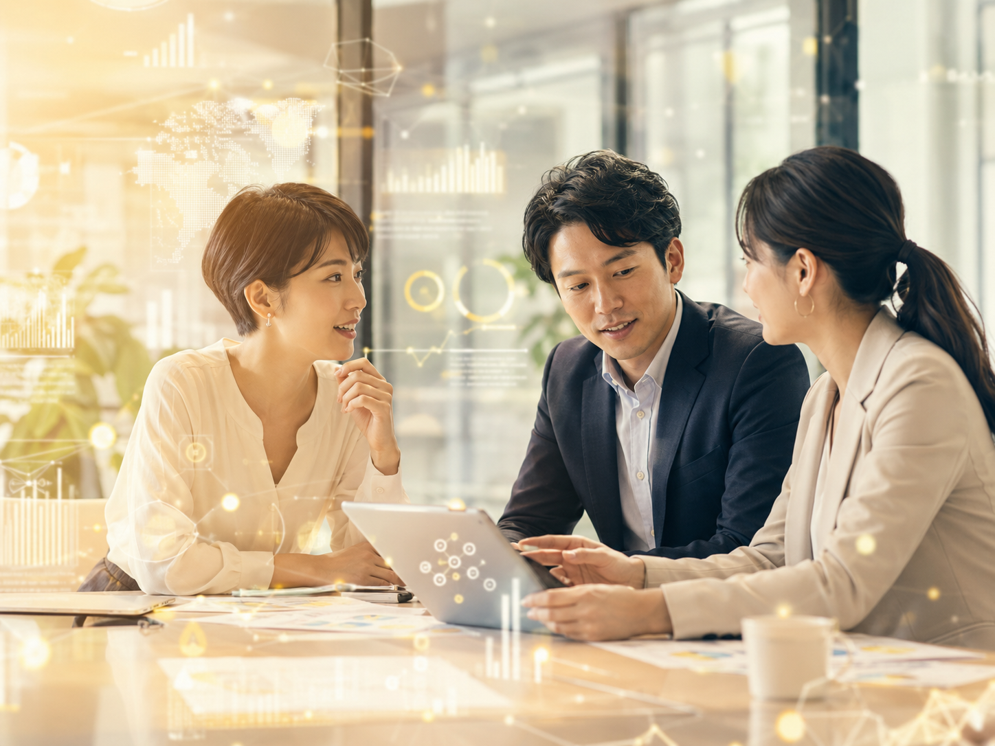 チームで相談しながら仕事を進める様子